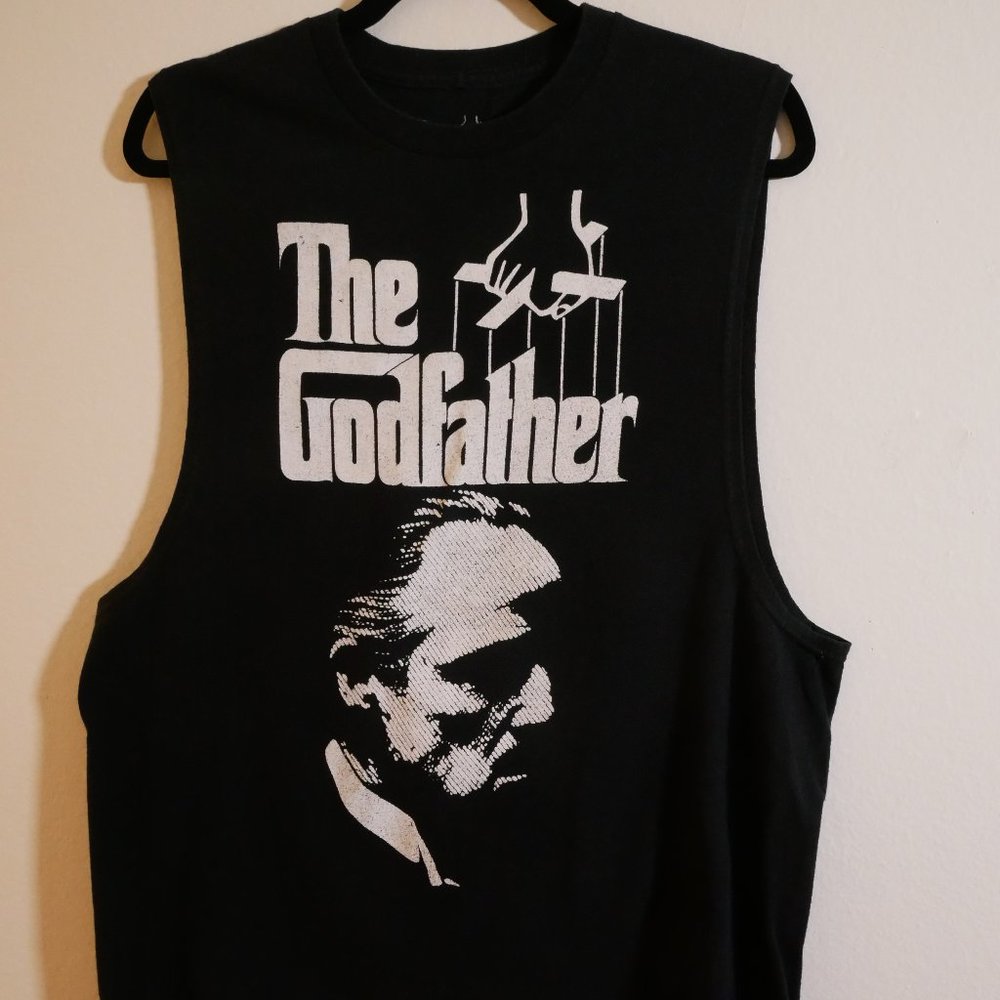 THE GODFATHER DON CORLEONE 1972 CLASSIC FILM CUT OFF LARGE BLACK COTTON T SHIRT